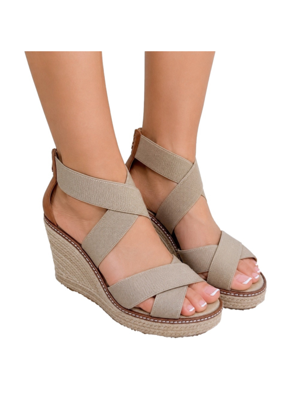 Tory Burch Frieda Espadrille Wedge Sandal Beige Strappy Heels Beachy Boho Sz 8.5